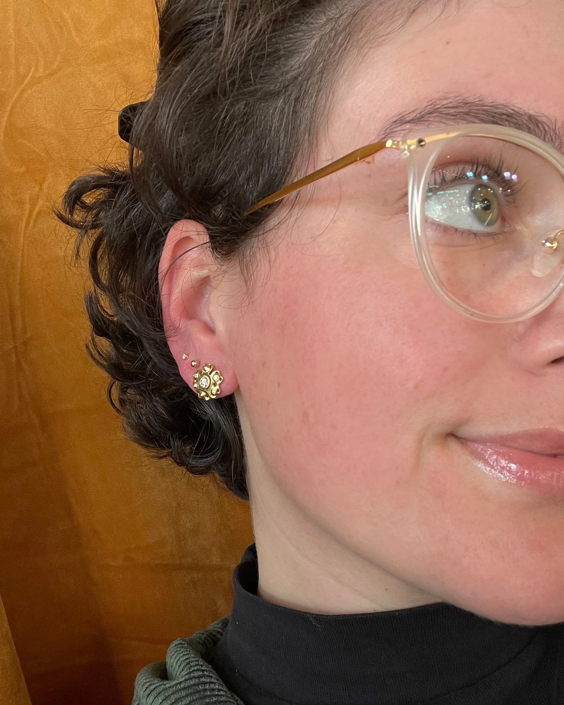 18K Yellow Gold Diamond Stud Earrings - "Rosette"