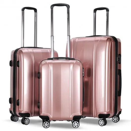 Set of 3 Durable Suitcases in Pink - 20, 24, 28 GLOBALWAY ABS PC Luggage Travel Collection