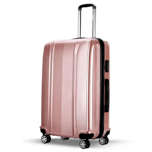 Set of 3 Durable Suitcases in Pink - 20, 24, 28 GLOBALWAY ABS PC Luggage Travel Collection