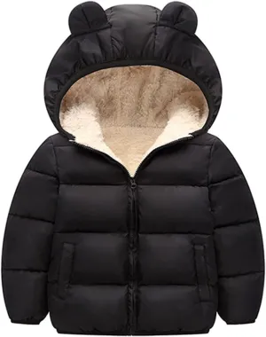 6M-4T Toddler Padded Snowsuit Kids Bear Ears Jacket Baby Boys Girls Infant Winter Clothes Parka Coat Outerwear (Black, 12-18 Months)