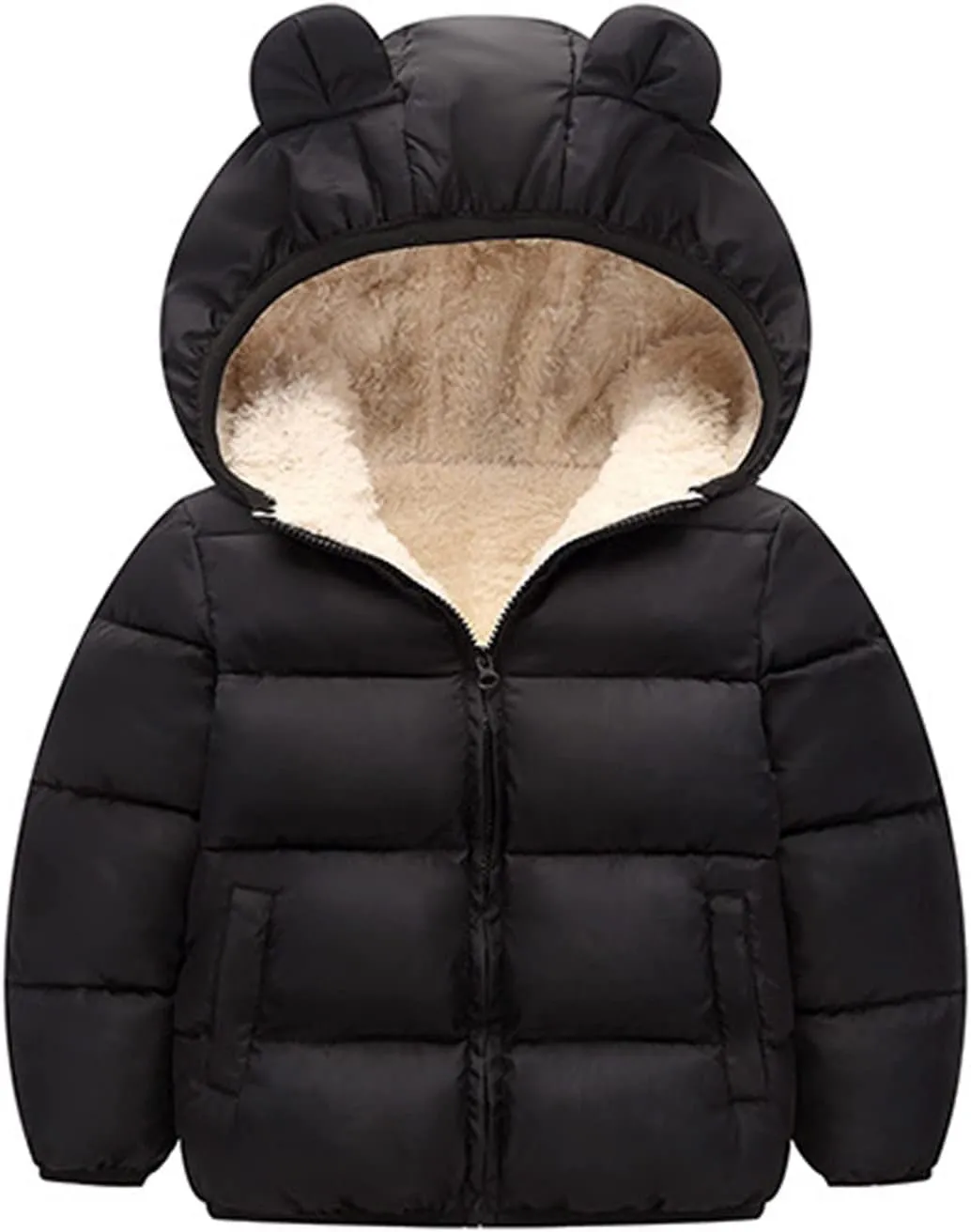 6M-4T Toddler Padded Snowsuit Kids Bear Ears Jacket Baby Boys Girls Infant Winter Clothes Parka Coat Outerwear (Black, 12-18 Months)
