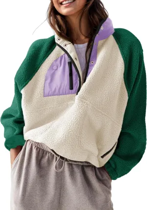AMEBELLE Womens Lightweight Fleece Pullover Jacket Cropped Fall Winter Fuzzy Sherpa Jacket Sweatshirt Coat with Pockets