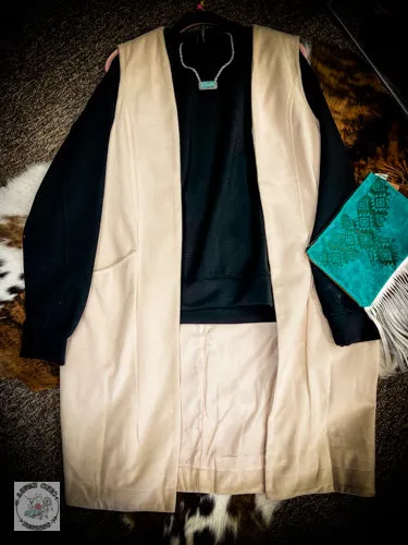 Aroura Long Felted Vest w/ Pockets - Beige