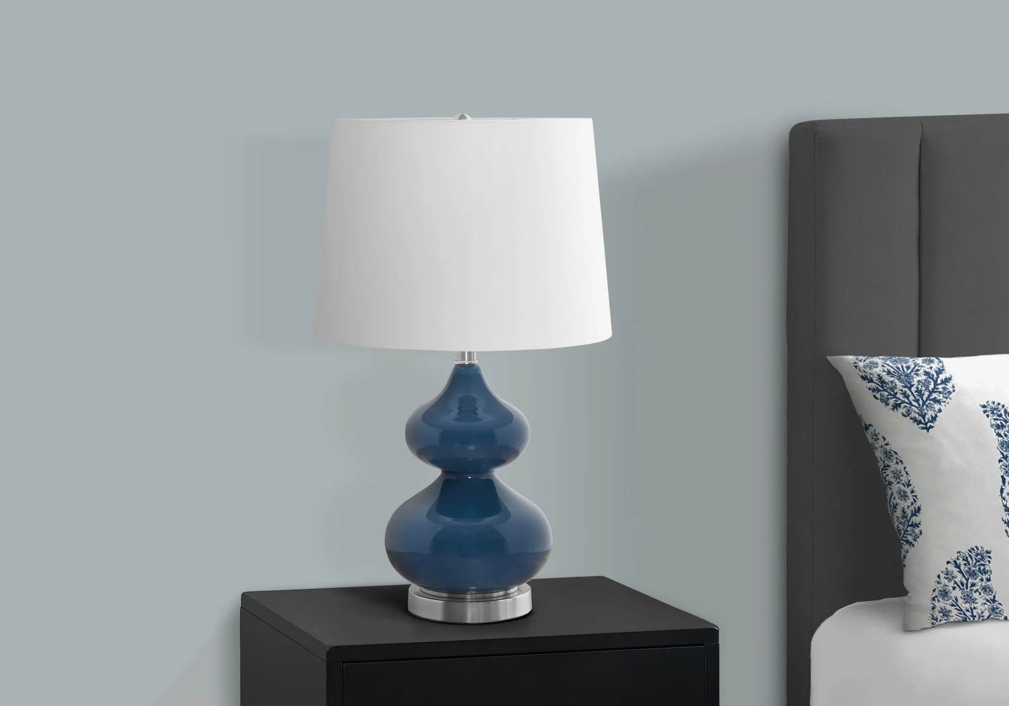 AzureGlo Contemporary Lamp - 24” Blue Glass with Ivory Shade