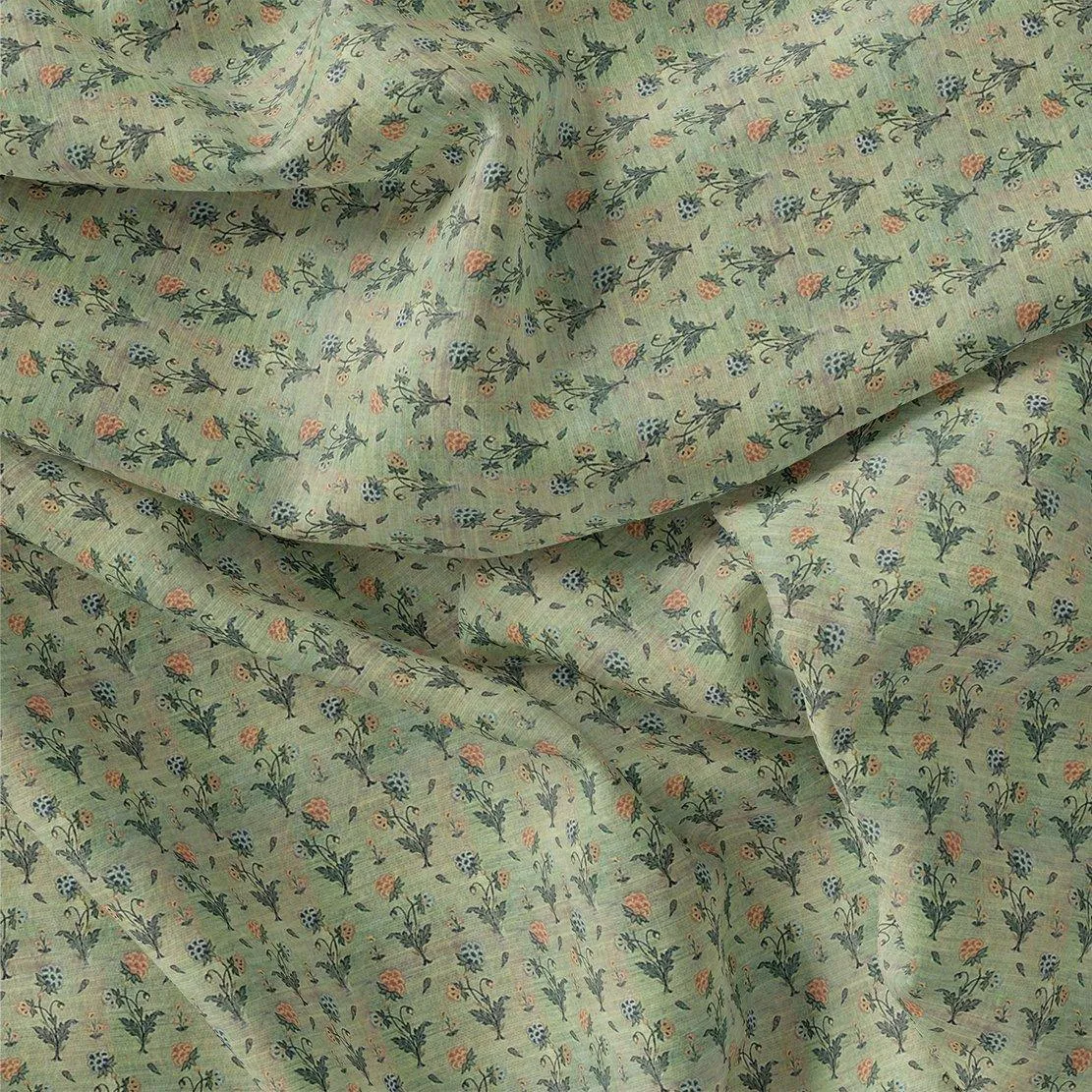 Beautiful Green Seamless Motif Flower Digital Printed Fabric - Rayon