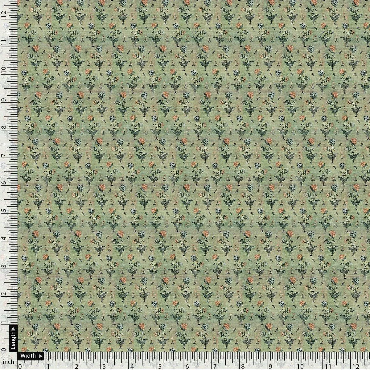 Beautiful Green Seamless Motif Flower Digital Printed Fabric - Rayon