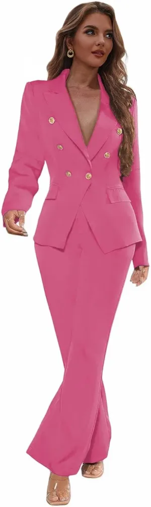 Business Pant Suits for Women Dressy Double Breasted Blazer Trousers Peak Lapel Tuxedo for Work Professional