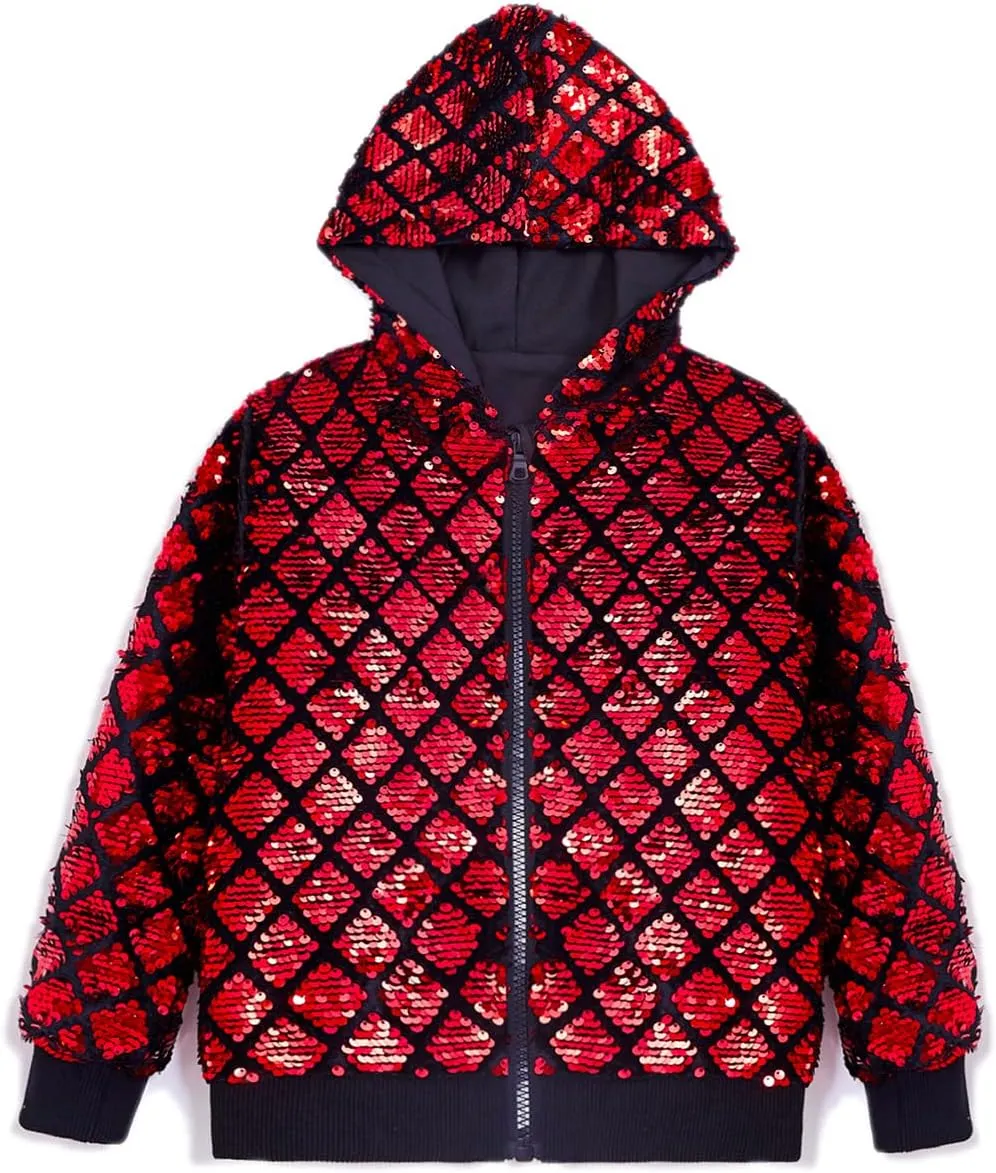 Cilucu Kids Jackets Girls Boys Plaid Sequin Zipper Coat Jacket for Toddler Girls Birthday Outerwear Clothes