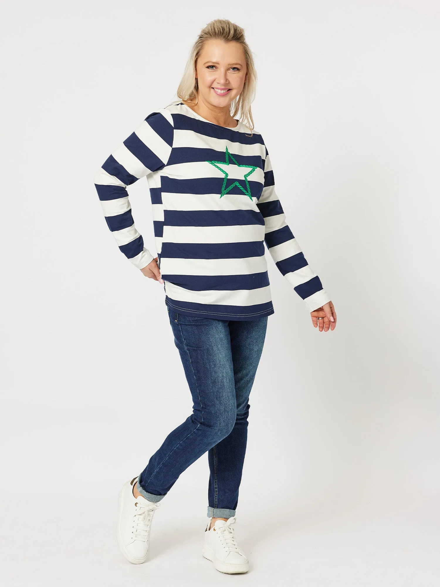 Clover Stripe Tee - Navy