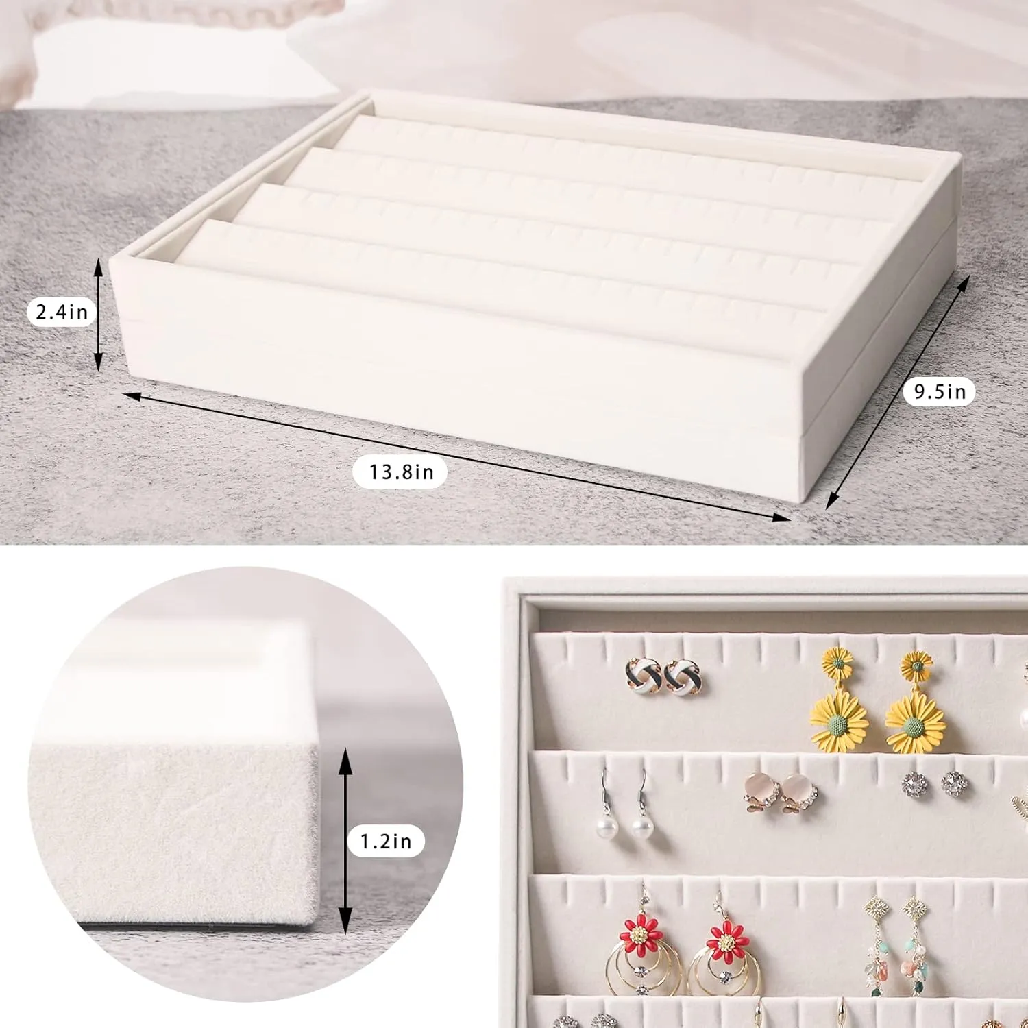 Coward 2PC Stackable Earring Tray Drawer Jewelry Holder Organizer Box Storage Earring Display Stand for Selling (beige(earring earring))