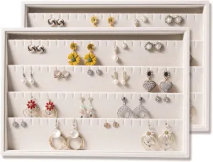 Coward 2PC Stackable Earring Tray Drawer Jewelry Holder Organizer Box Storage Earring Display Stand for Selling (beige(earring earring))