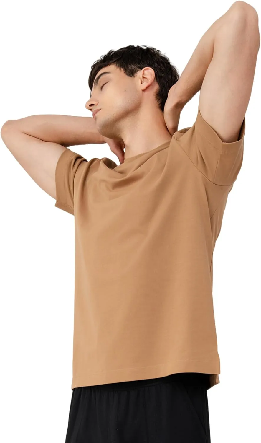DAVID ARCHY Men's Heavyweight T-Shirt 260g Cotton Sorona Moisture-Wicking Shirts Stretch Side Slit Tees for Men 1-Pack