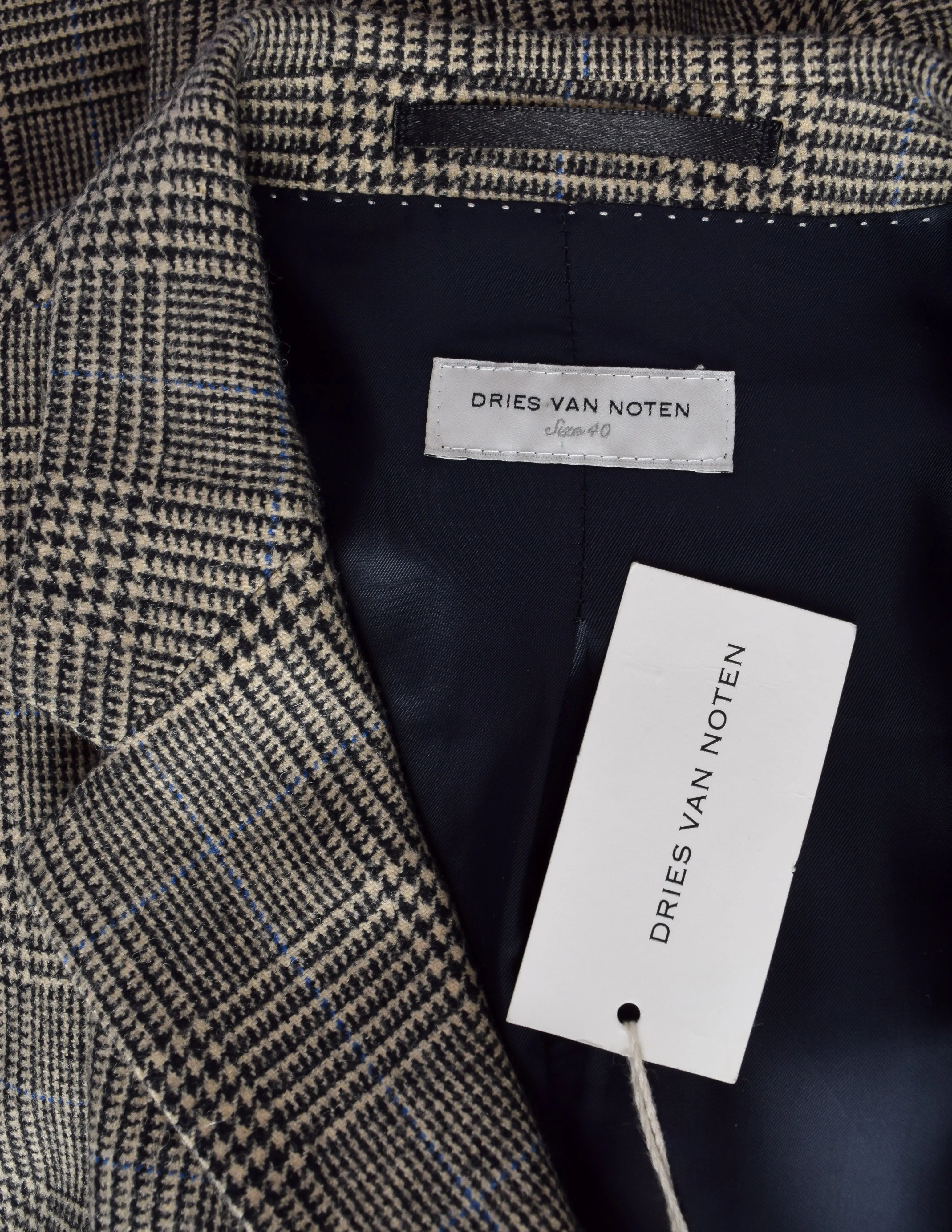 Dries Van Noten Vintage Beige Black Glen Check Brentino Blazer Jacket
