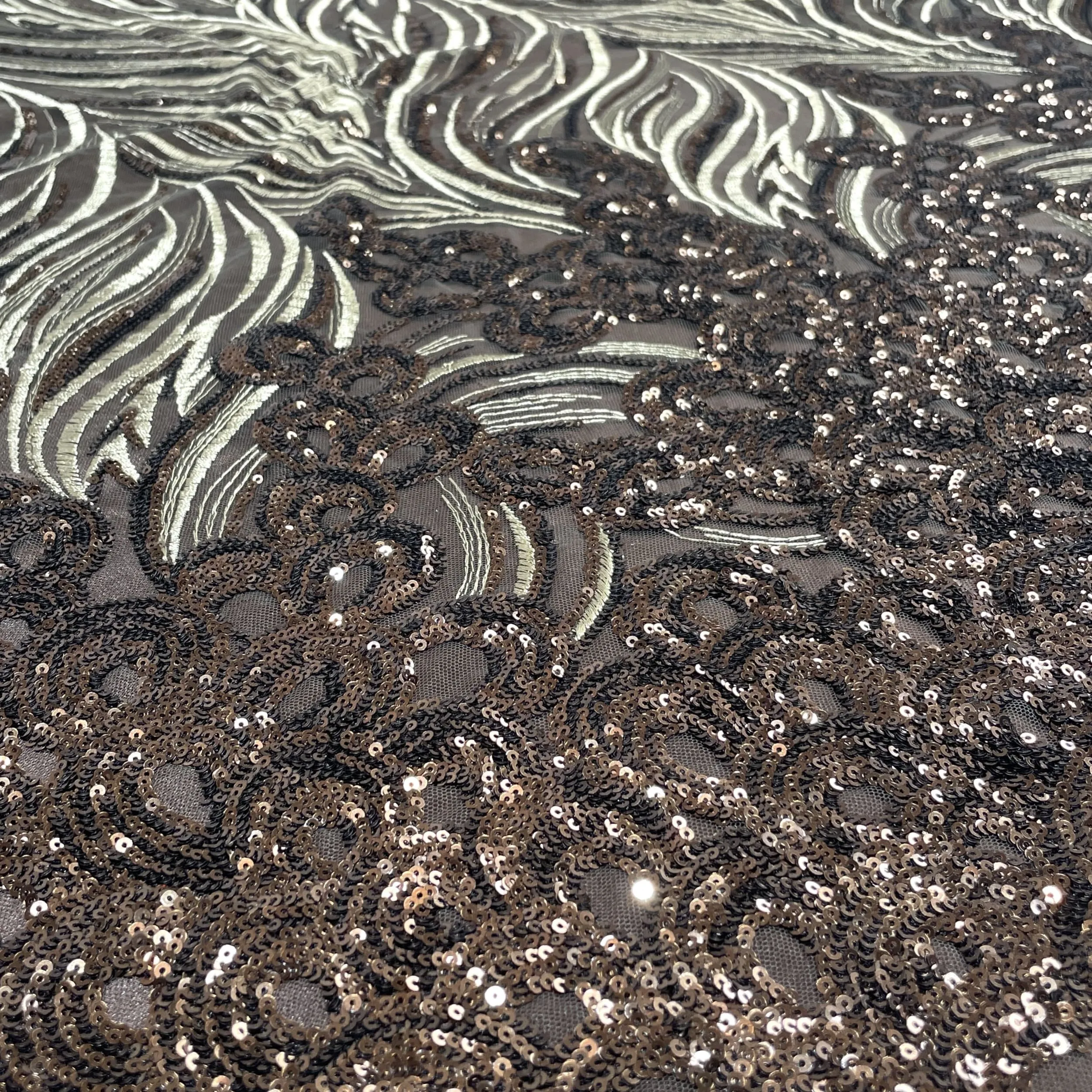 Exclusive Olive Green Floral Sequins Thread Embroidery Net Fabric