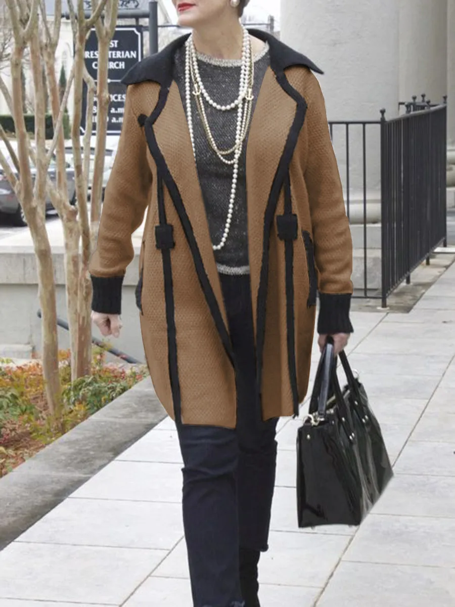 Fashion Design Mid-length Lapel Sweater Coat