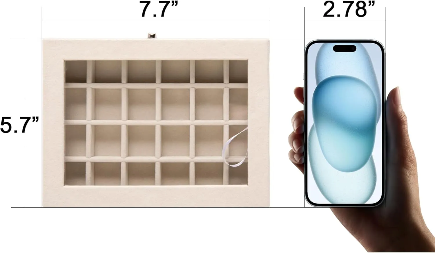 Frebeauty 24 Grid Jewelry Tray,Velvet Stud Earring Organizer,Small Jewelry Organizer with Clear Lid,Lockable Earring Holder Organizer Jewelry Boxes & Organizer Ring Holder for Women & Girls(Beige)