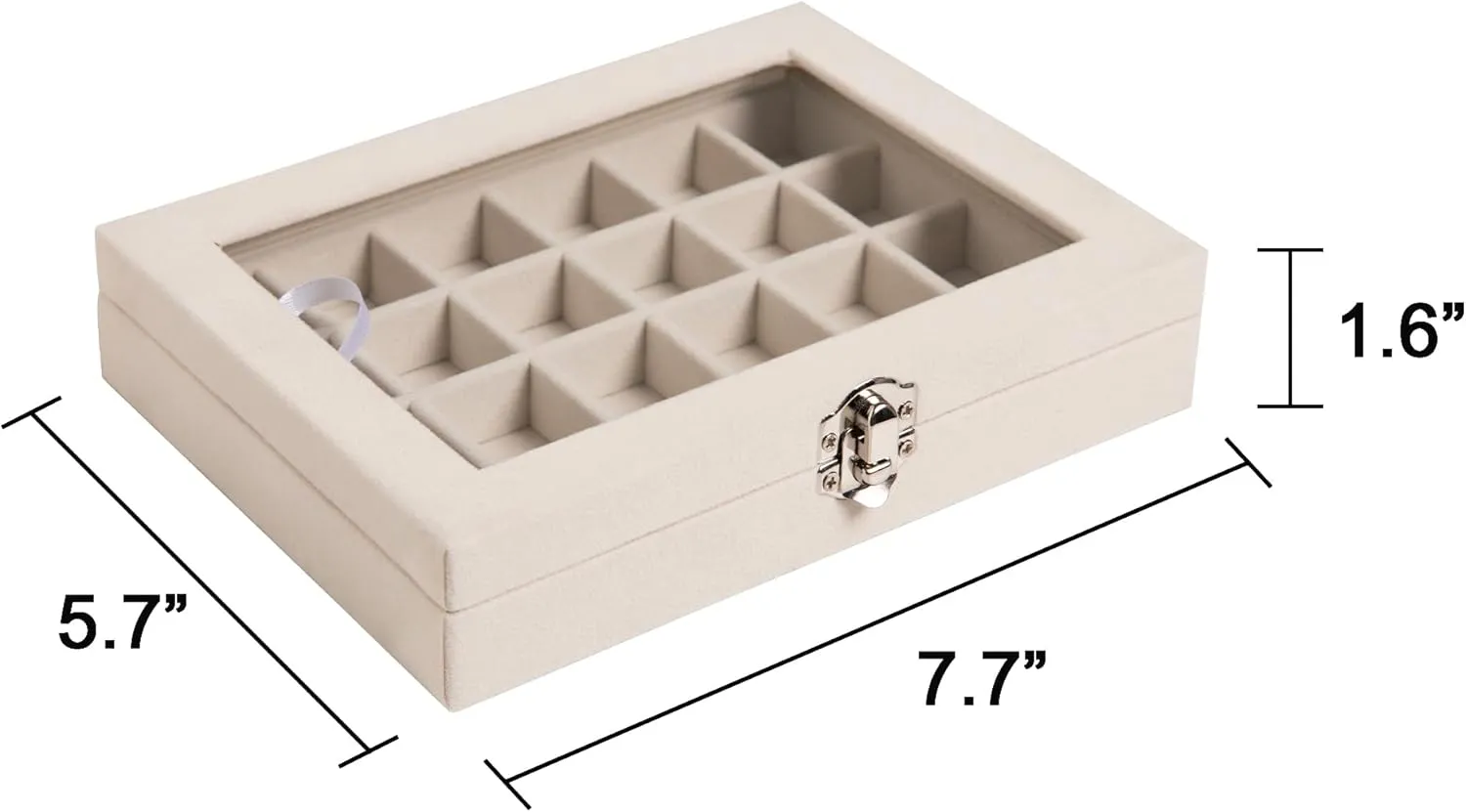 Frebeauty 24 Grid Jewelry Tray,Velvet Stud Earring Organizer,Small Jewelry Organizer with Clear Lid,Lockable Earring Holder Organizer Jewelry Boxes & Organizer Ring Holder for Women & Girls(Beige)