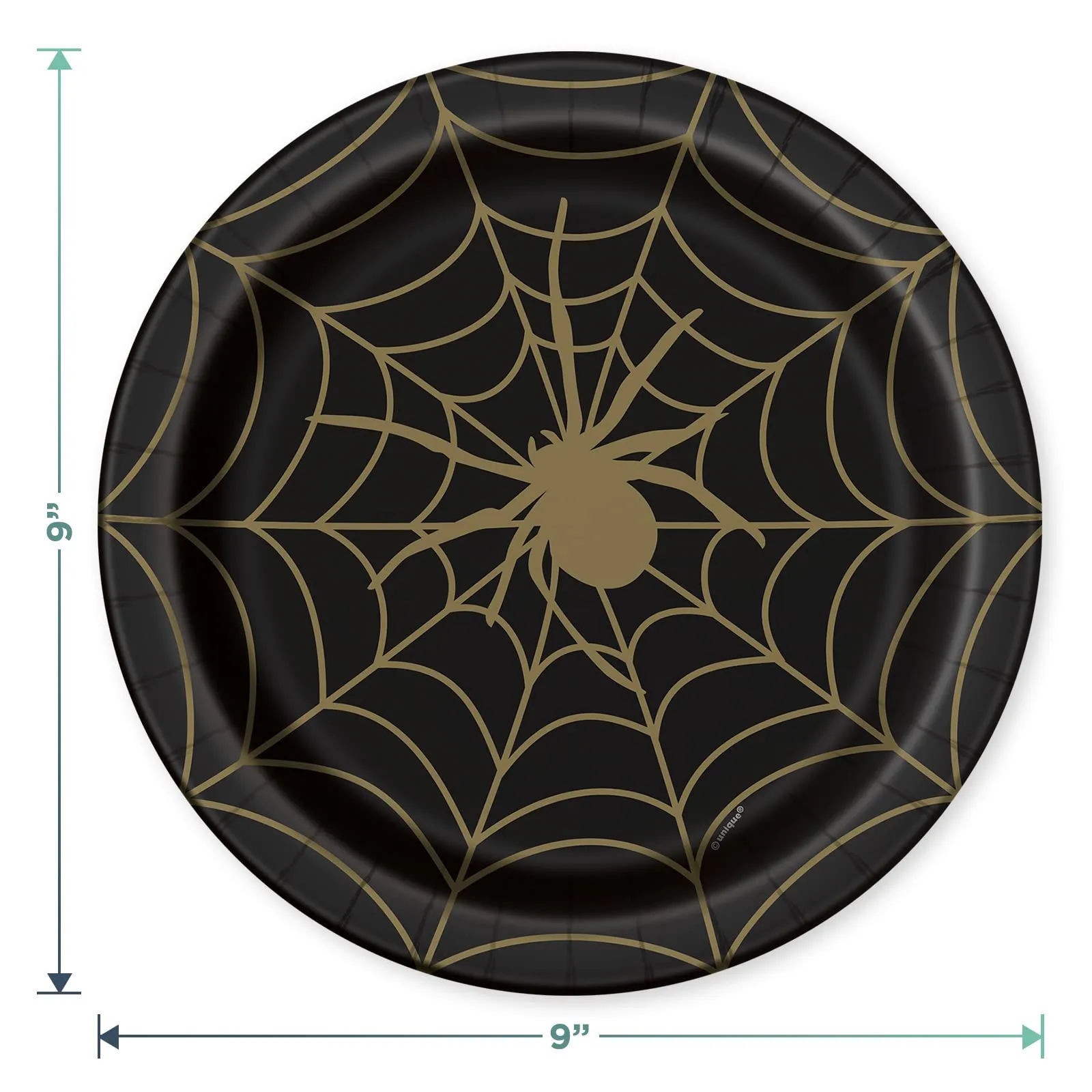 Halloween Black and Gold Spider Web Paper Dinner Plates and Lunch Napkins (Serves 16)