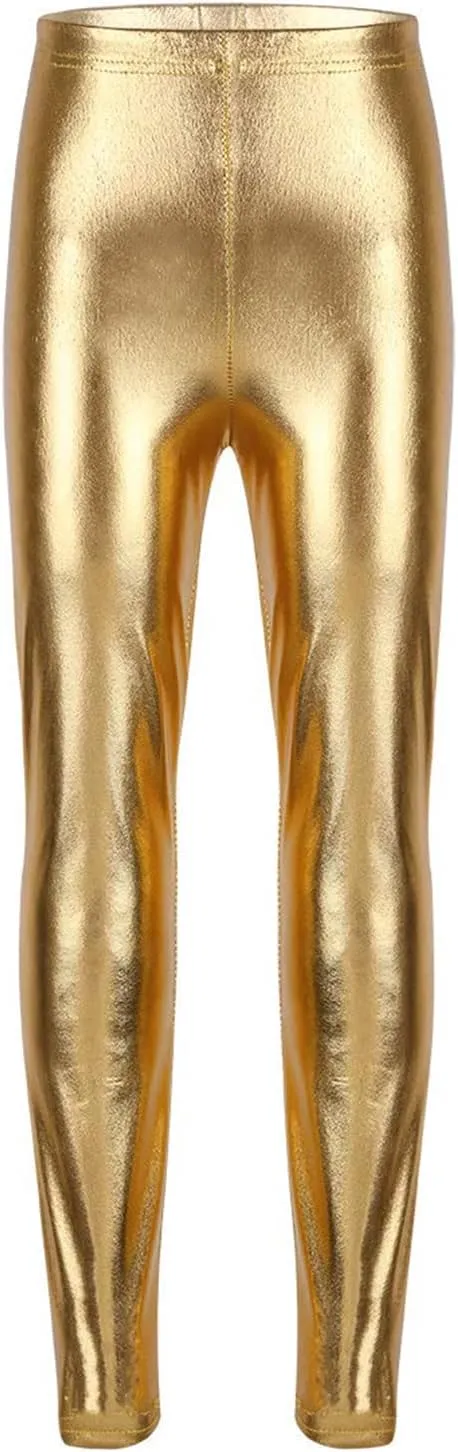 Kids Girls Boys Metallic Leggings Pants Modern Hip Hop Street Dance Performance Costume Trousers