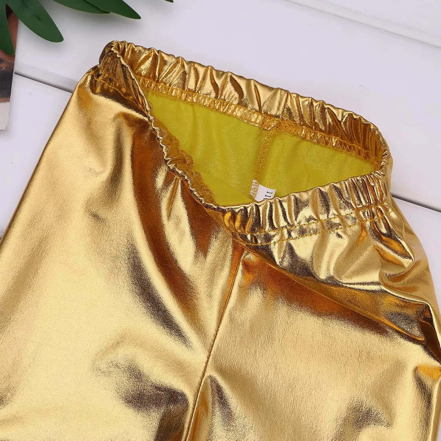 Kids Girls Boys Metallic Leggings Pants Modern Hip Hop Street Dance Performance Costume Trousers
