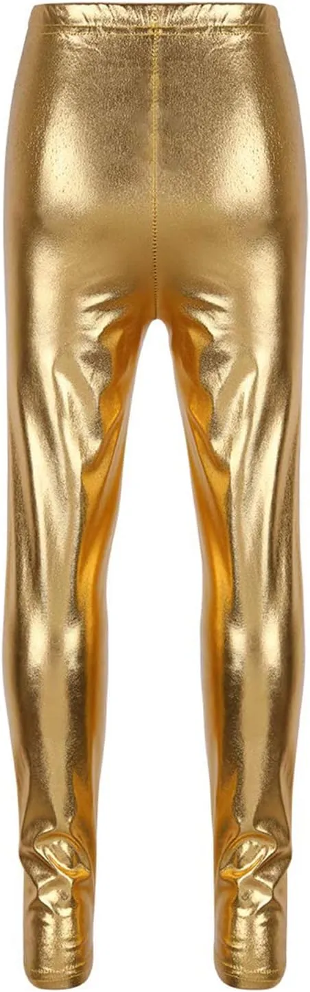 Kids Girls Boys Metallic Leggings Pants Modern Hip Hop Street Dance Performance Costume Trousers