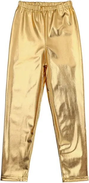 Kids Girls Boys Metallic Leggings Pants Modern Hip Hop Street Dance Performance Costume Trousers