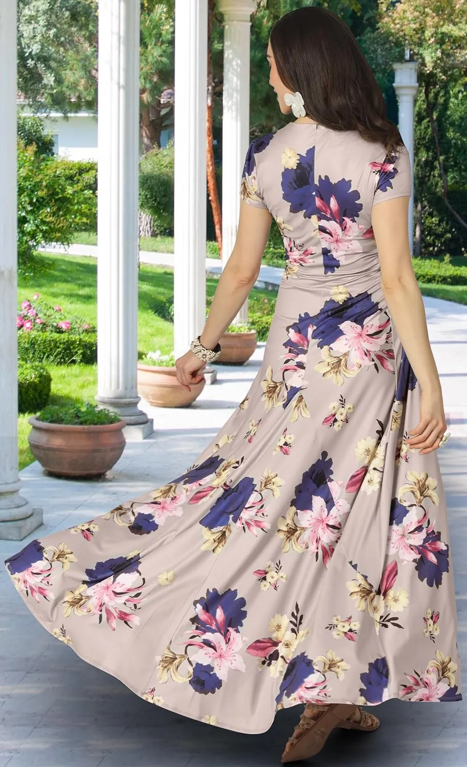 KOH KOH Womens 2025 Long Flowy Cap Sleeve Empire Waist Cocktail Maxi Dress Gown