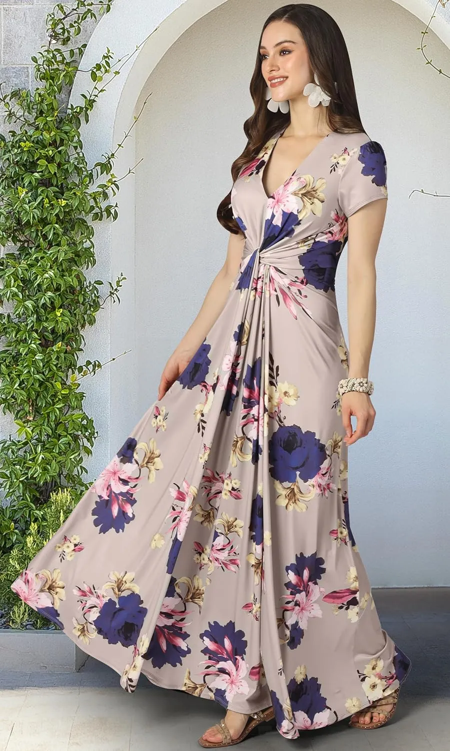 KOH KOH Womens 2025 Long Flowy Cap Sleeve Empire Waist Cocktail Maxi Dress Gown