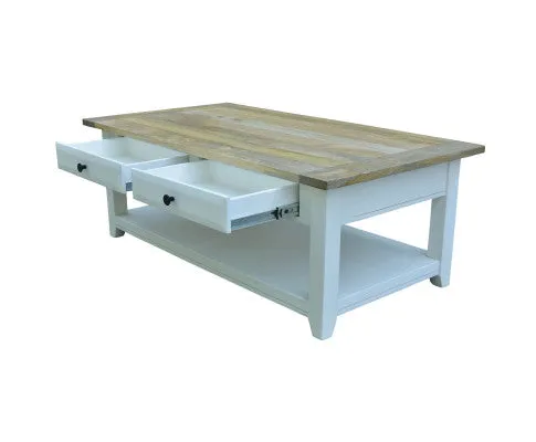 Lavasa Coffee Table 130cm 4 Drawers Solid Mango Wood Modern Farmhouse Furniture