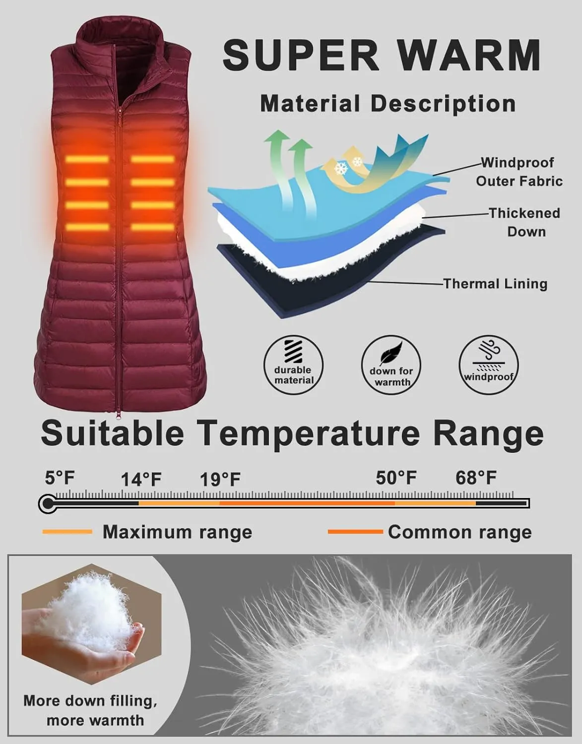 Long Puffer Vest for Women Winter Lightweight Down Vest Black Womens Vests Outerwear Sleeveless Jacket with Pockets