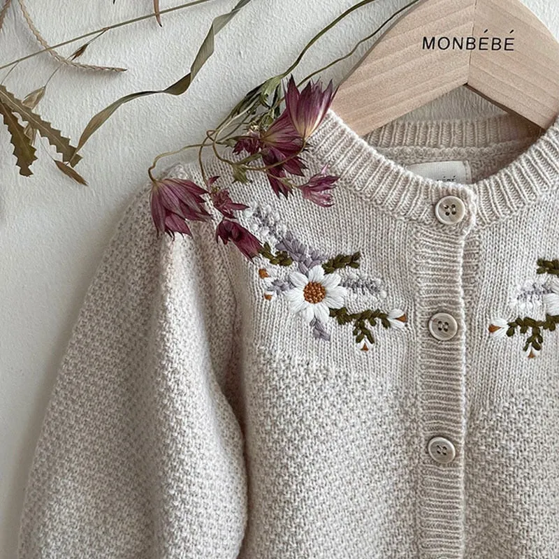 Long-Sleeved Floral Knit Cardigan