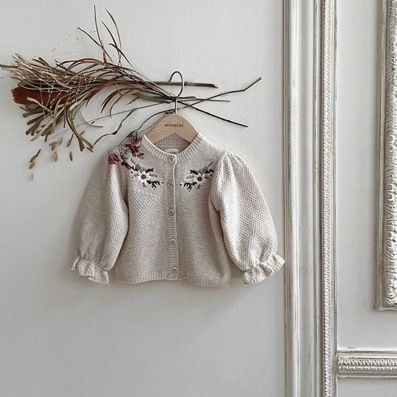 Long-Sleeved Floral Knit Cardigan