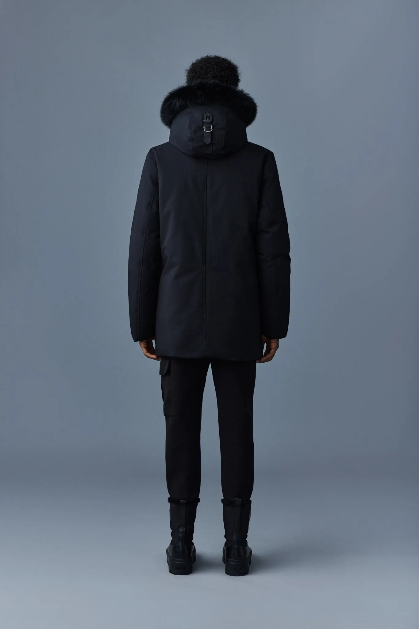 Luxurious Mackage EDWARD-BX 2-in-1 Down Parka with Detachable Hooded Bib & Blue Fox Fur Trim