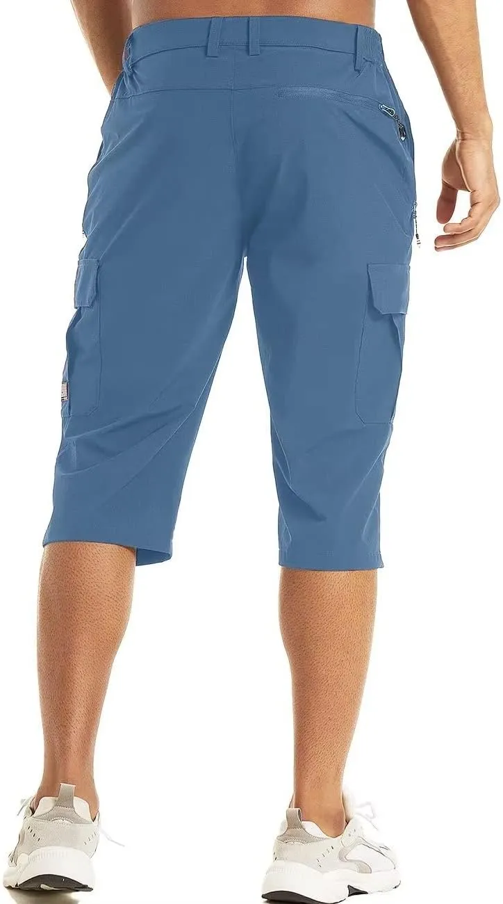 MAGCOMSEN Men's Workout Gym Shorts Quick Dry 3/4 Capri Pants Zipper Pockets Hiking Athletic Running Shorts