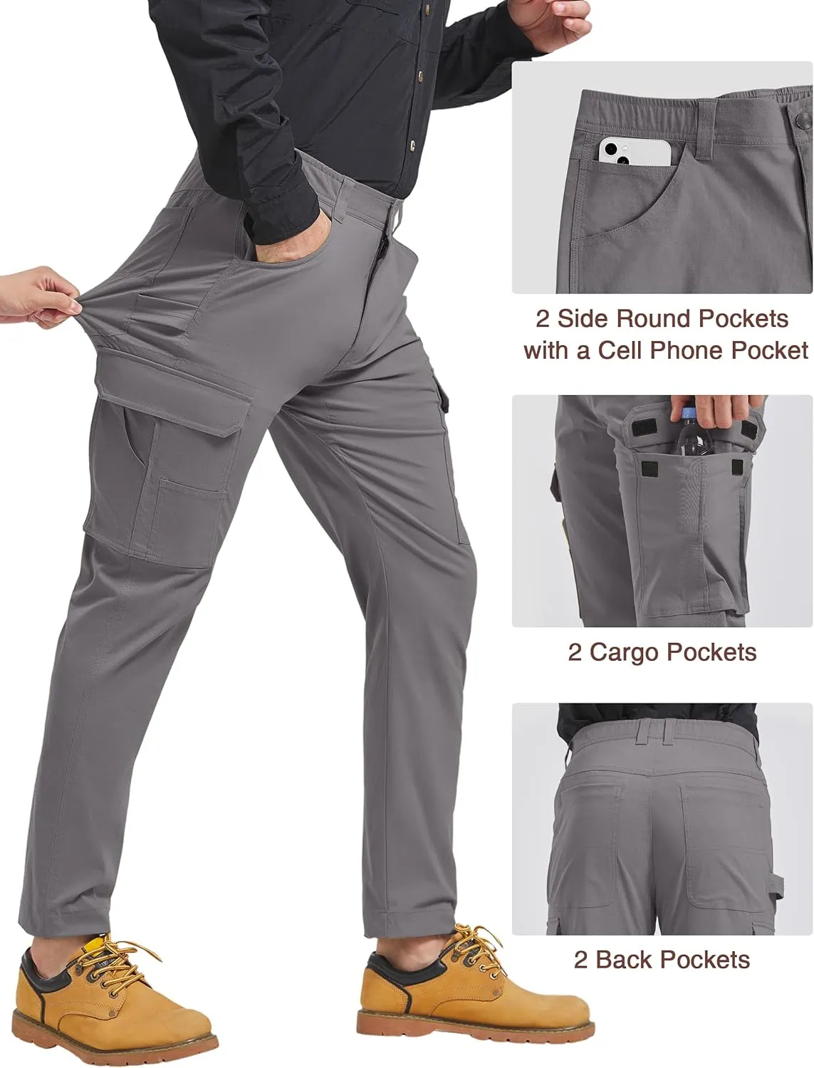 Men's Carpenter Cargo Pants Stretch Slim Fit Hiking Pants Waterproof Workout Outdoor Trousers with Pockets