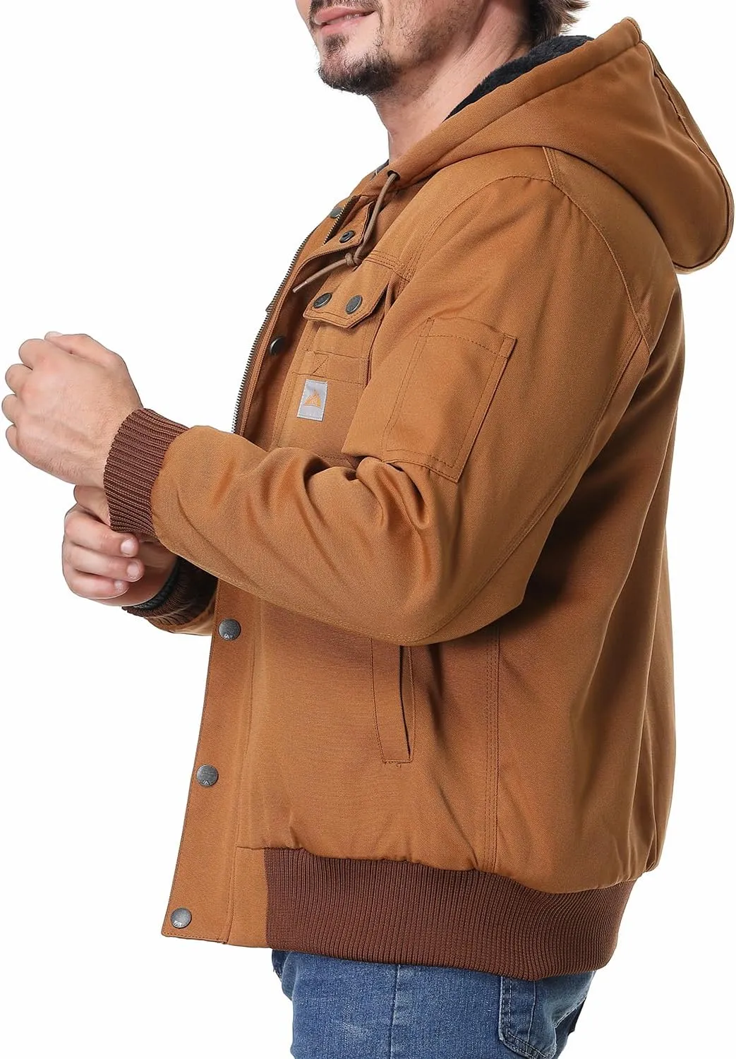 Men's Fit Relaxed Work Coat Fleece Lined Waterproof Workwear Winter Hooded Jacket with Multiple Pockets