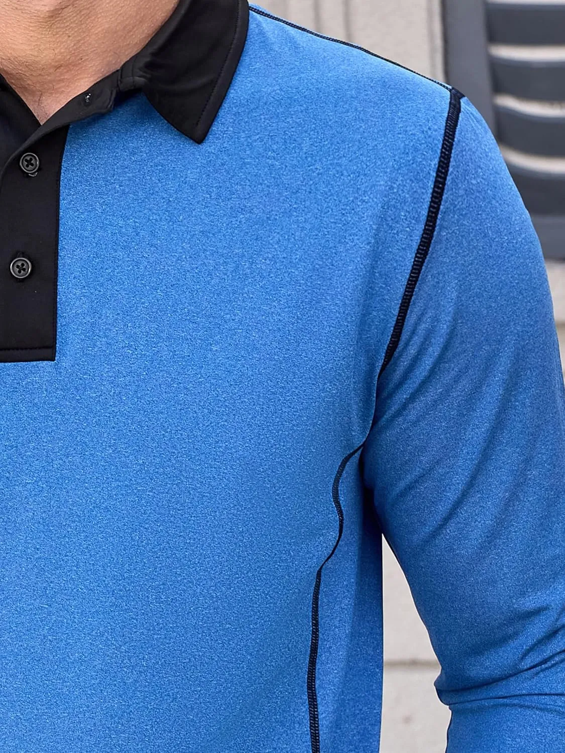 Mens Long Sleeve Polo Shirts Summer Casual Lightweight Knit True Classic Contrast Collar Button-Down Golf Tees Basic
