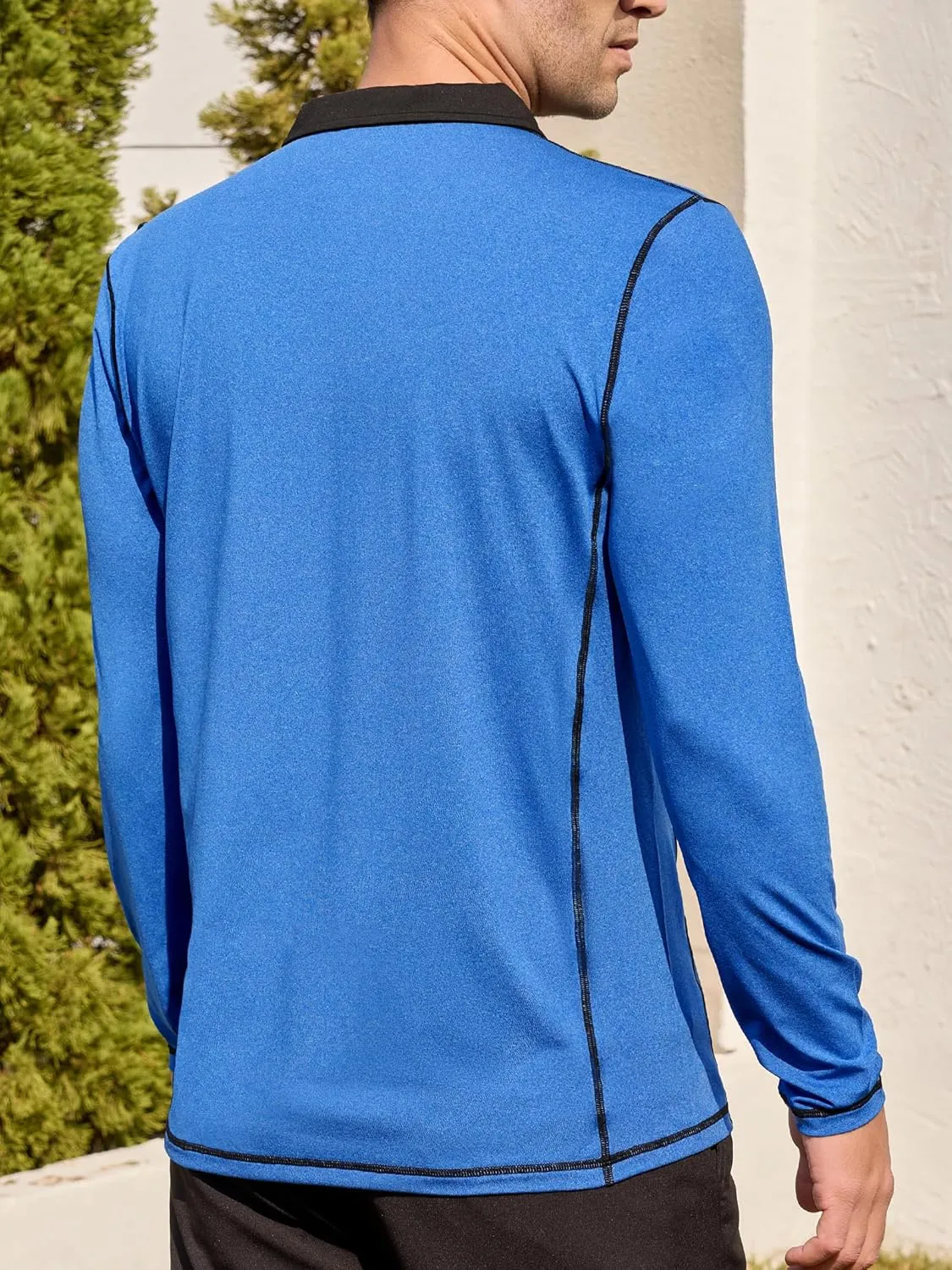 Mens Long Sleeve Polo Shirts Summer Casual Lightweight Knit True Classic Contrast Collar Button-Down Golf Tees Basic