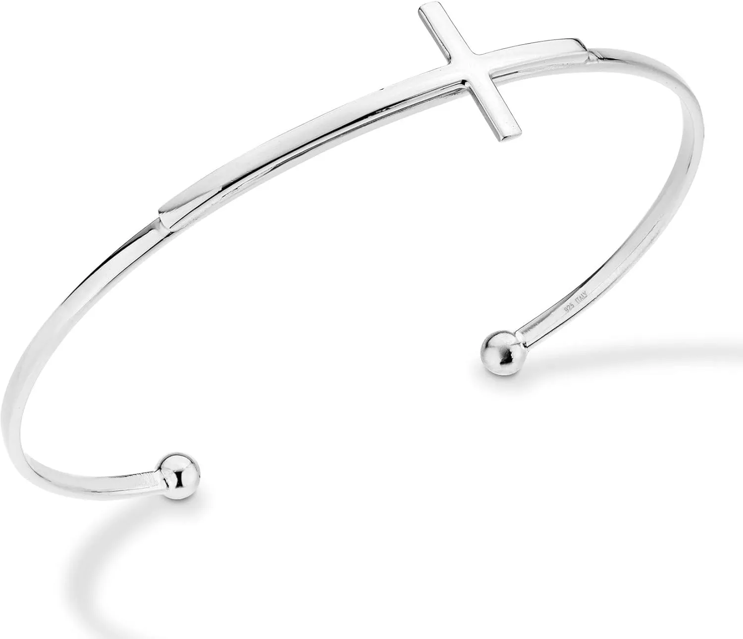 Miabella 925 Sterling Silver or 18K Gold Plated Italian Adjustable Sideways Cross Cuff Bangle Bracelet for Women 7.25-7.5 Inch, Made in Italy