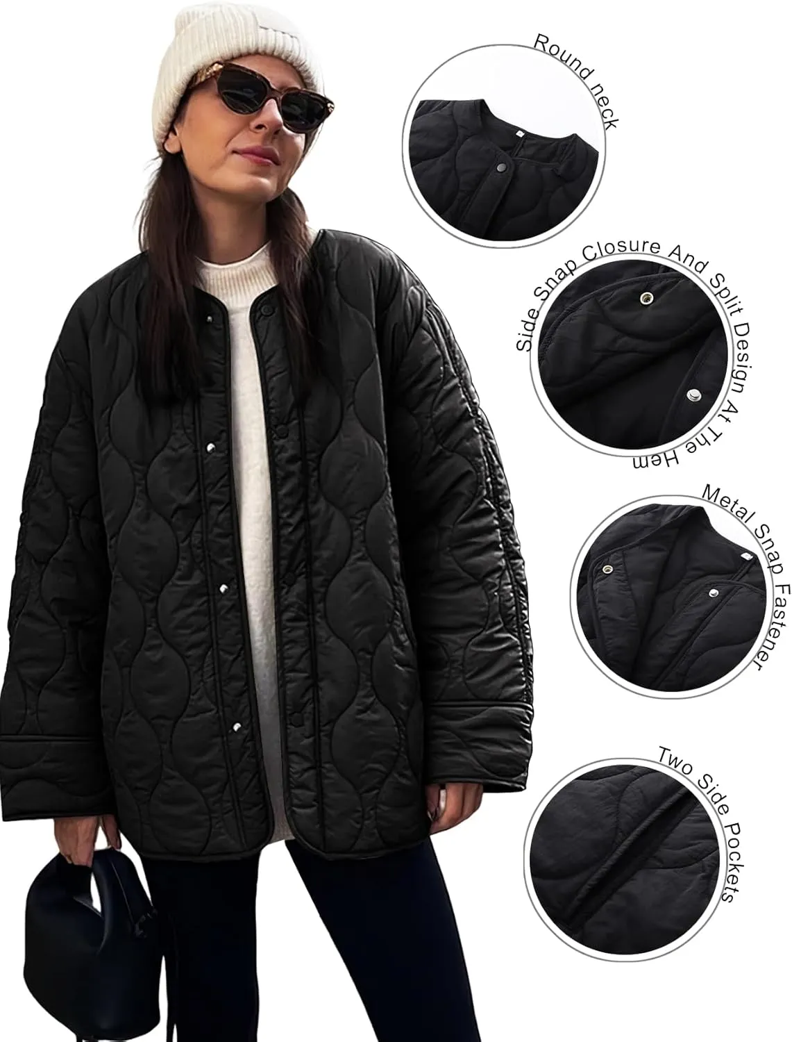 PEHMEA Women's Quilted Lightweight Jackets Button Down Puffer Jacket Coats Fashion Warm Padded Outwear with Pockets