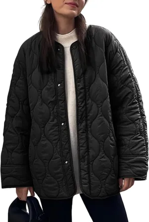 PEHMEA Women's Quilted Lightweight Jackets Button Down Puffer Jacket Coats Fashion Warm Padded Outwear with Pockets