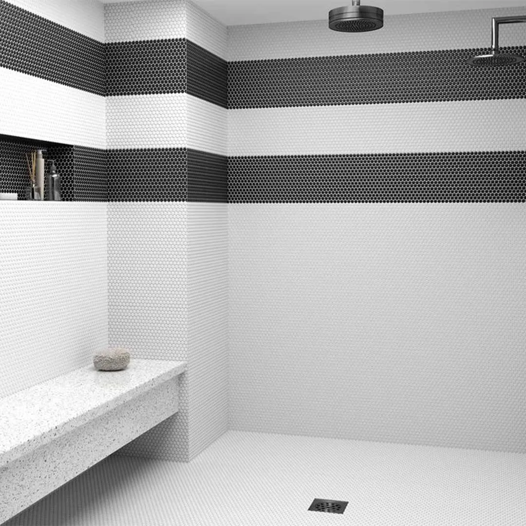 Porcelart Black Matte, Penny Round Mosaic - Porcelain Tile