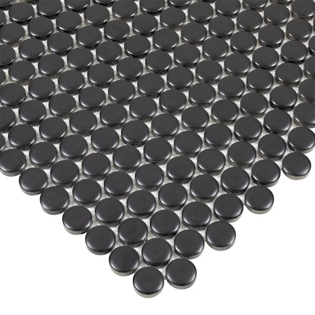 Porcelart Black Matte, Penny Round Mosaic - Porcelain Tile