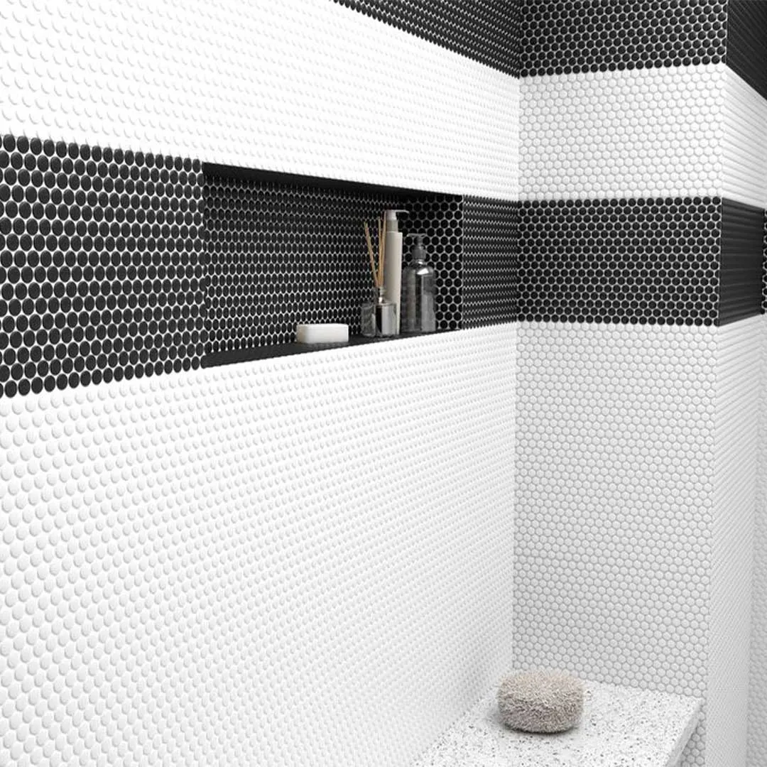 Porcelart Black Matte, Penny Round Mosaic - Porcelain Tile