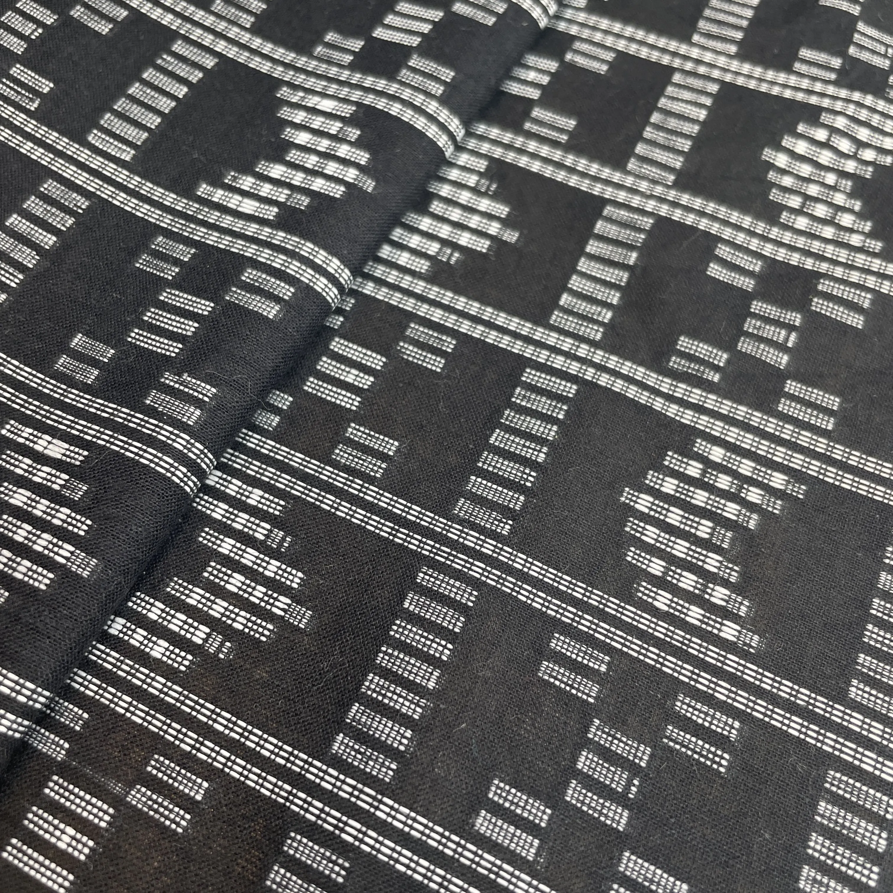 Premium Black Geometrical Silver Dobby Embroidery Cotton Fabric