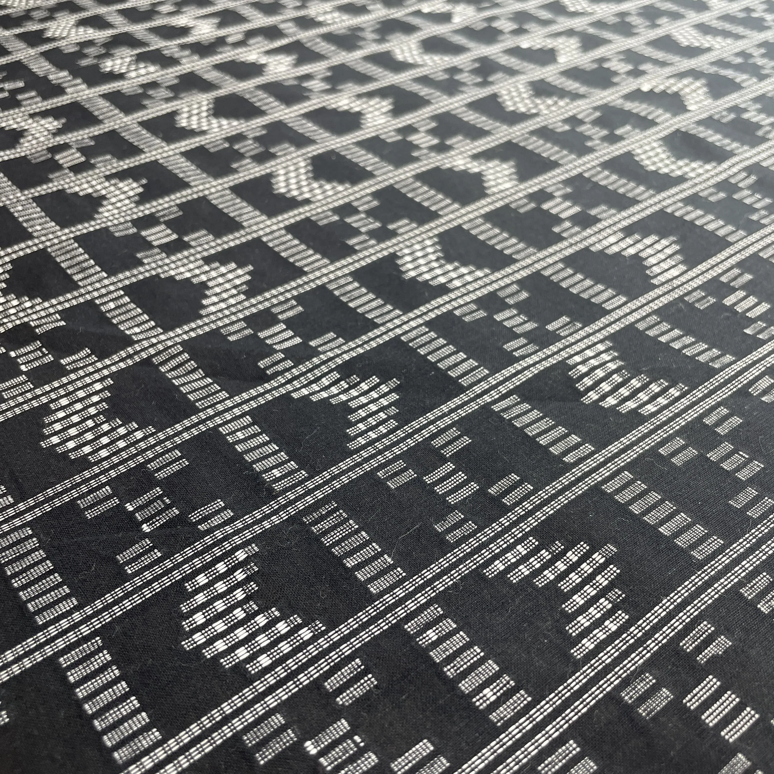 Premium Black Geometrical Silver Dobby Embroidery Cotton Fabric