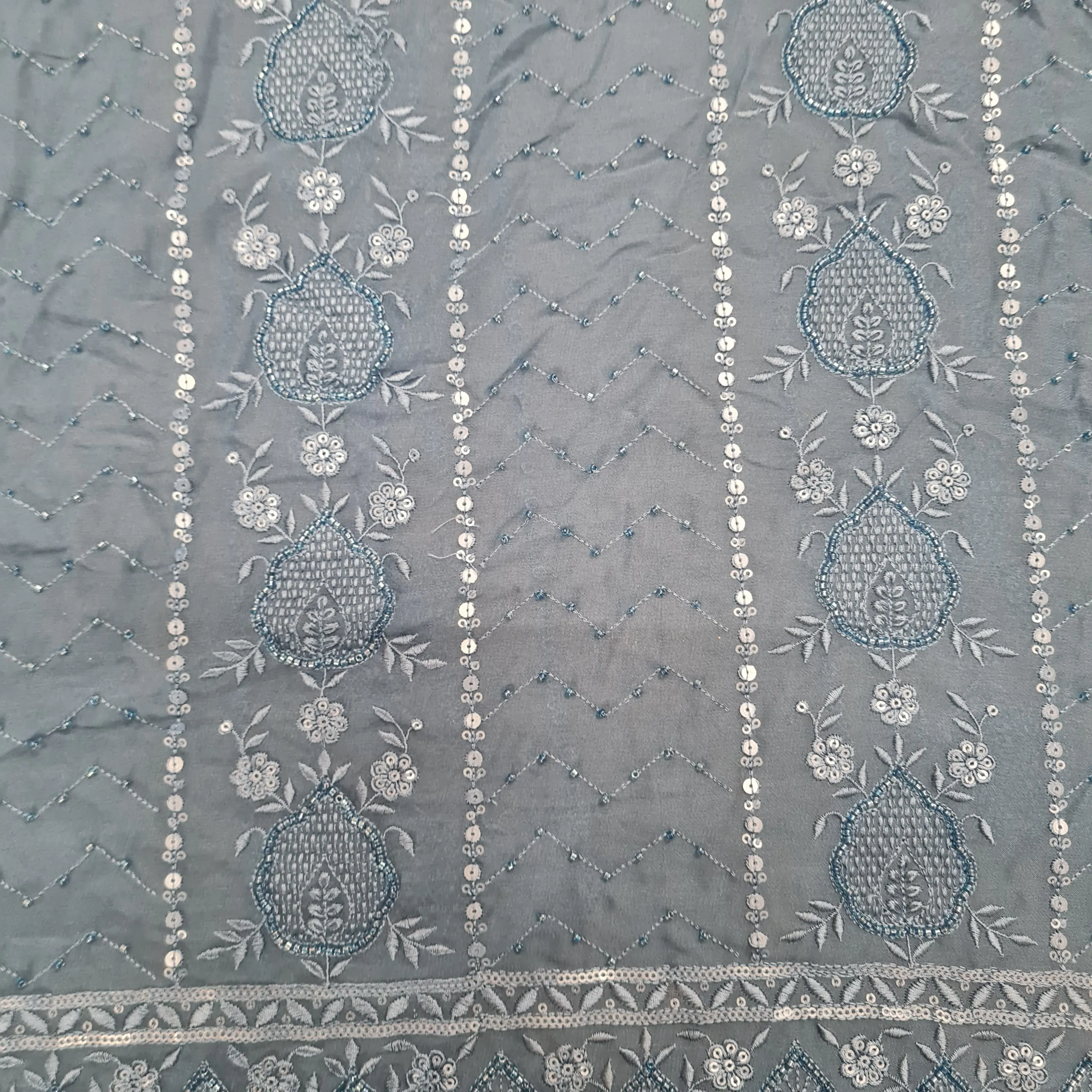 Premium Blue Tropical CutDana Thread Embroidery Georgette Fabric