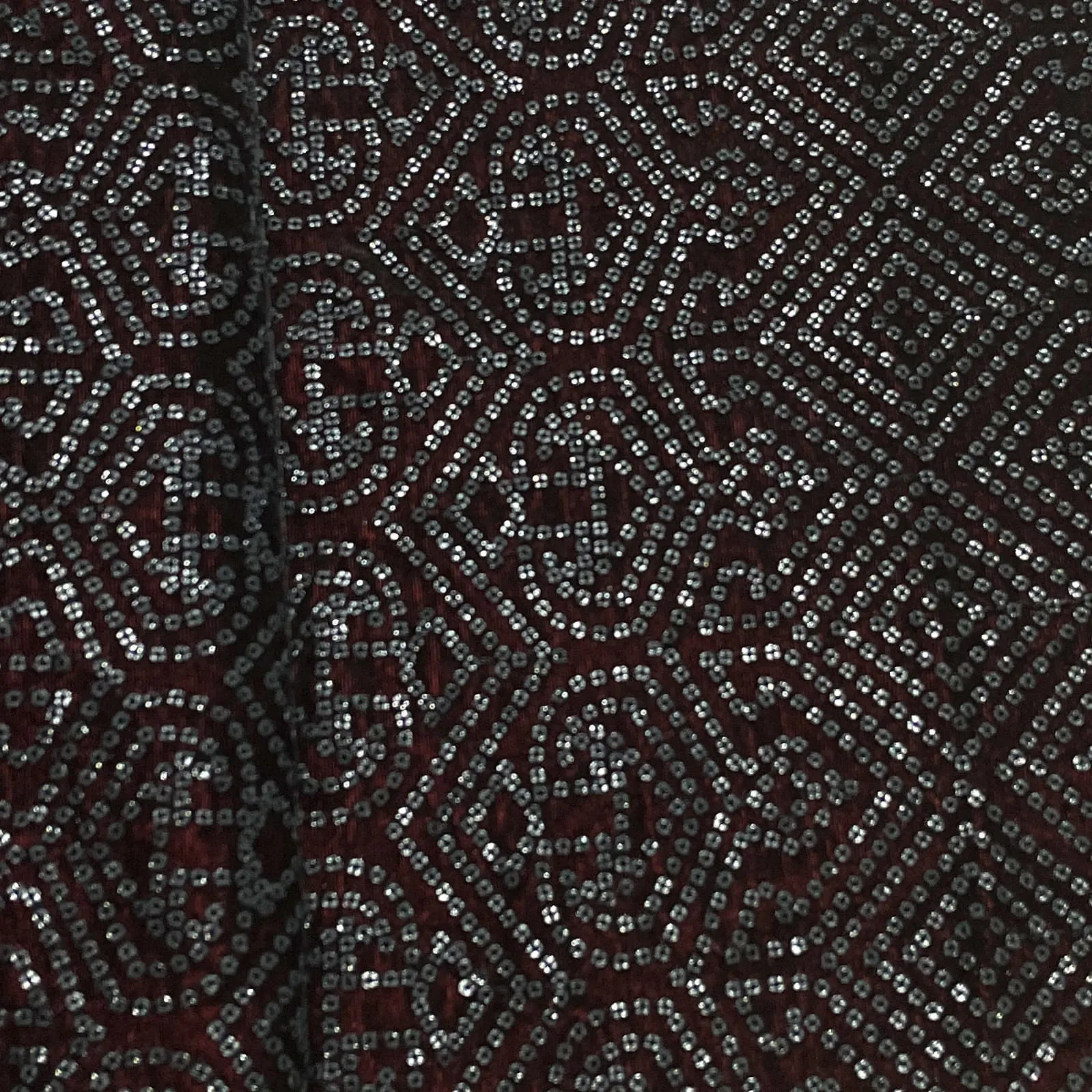 Premium Dark Red Sequins Embroidery Velvet Fabric