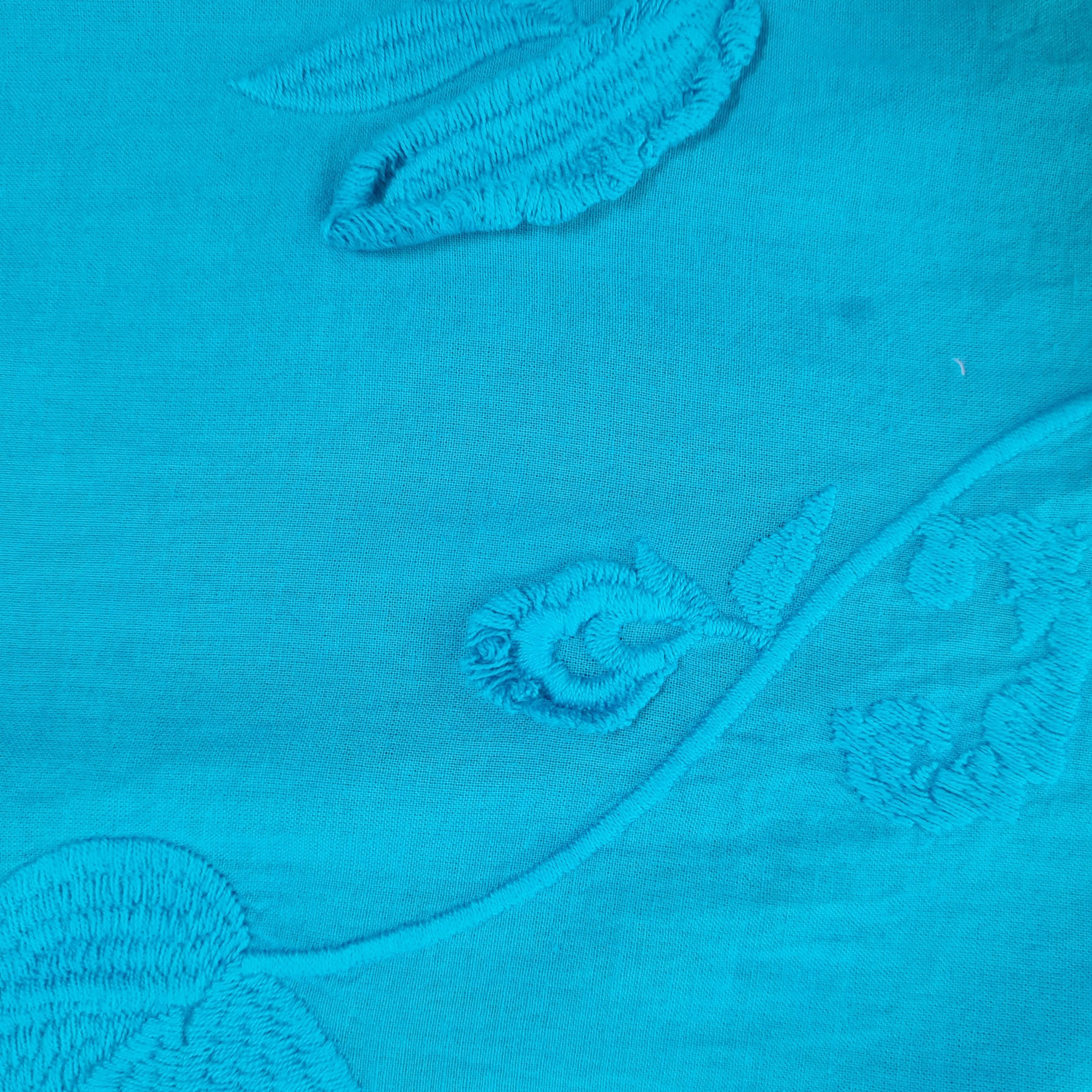 Premium Sky Blue 3D Embroidery Cotton Fabric