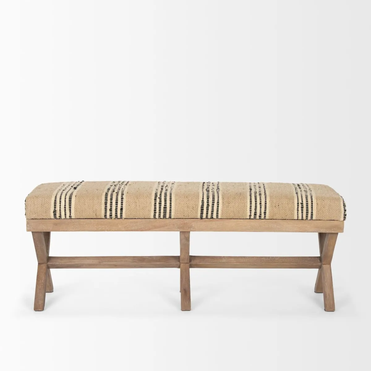 Solis Bench Beige/Black Fabric | Brown Wood